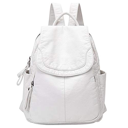 Nvanvmm Women's Soft Leather Casual Backpack - White