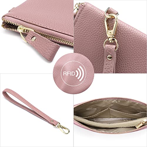 RFID-Blocking Genuine Leather Wristlet Clutch Bag