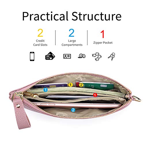 RFID-Blocking Genuine Leather Wristlet Clutch Bag