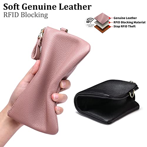 RFID-Blocking Genuine Leather Wristlet Clutch Bag
