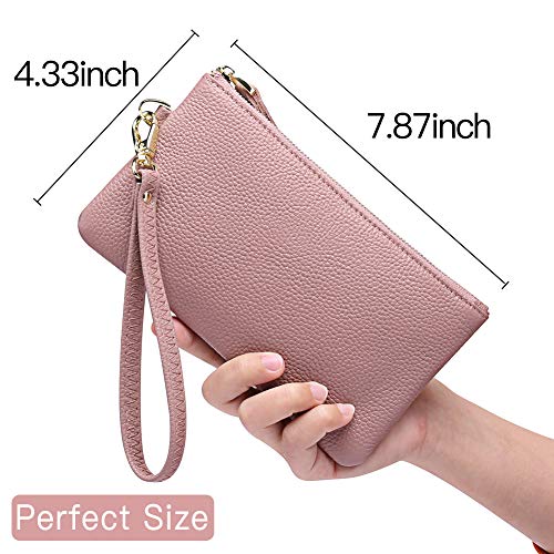 RFID-Blocking Genuine Leather Wristlet Clutch Bag