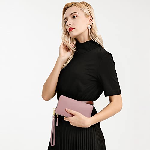 RFID-Blocking Genuine Leather Wristlet Clutch Bag