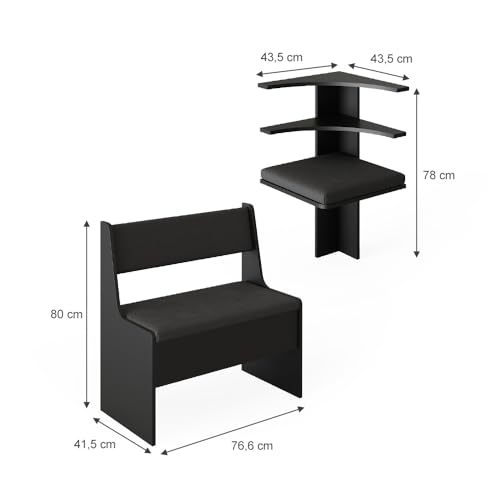 Vicco Black Corner Dining Bench, 120 x 120 cm