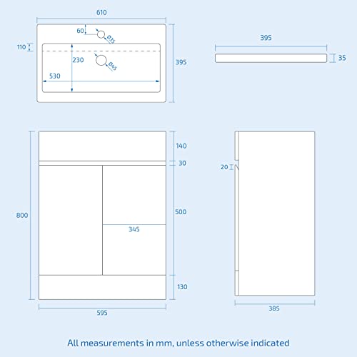 600mm White Flat Pack Vanity Cabinet with Basin