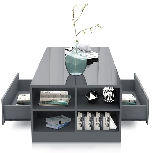 LED Coffee Table with Storage and Open Shelf