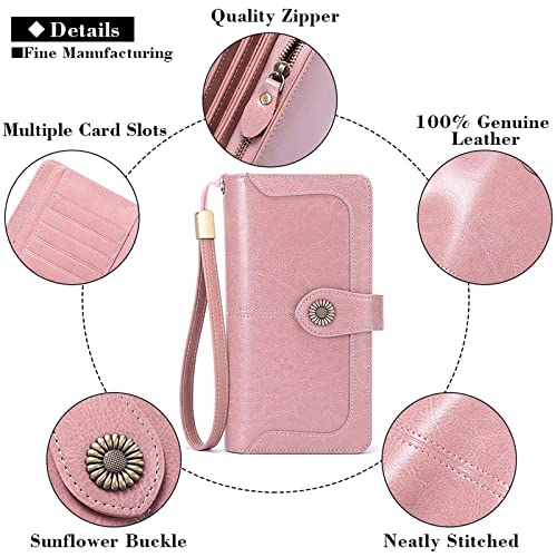 RFID Genuine Leather Wallet with Wrist Strap