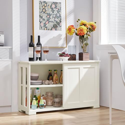 Antique White Sliding Door Buffet Storage Cabinet