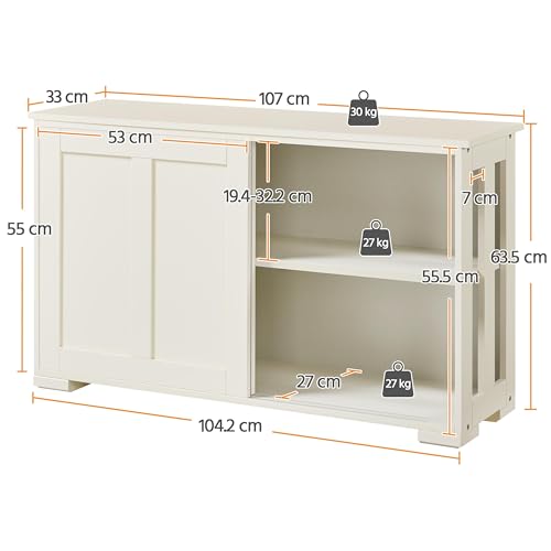Antique White Sliding Door Buffet Storage Cabinet