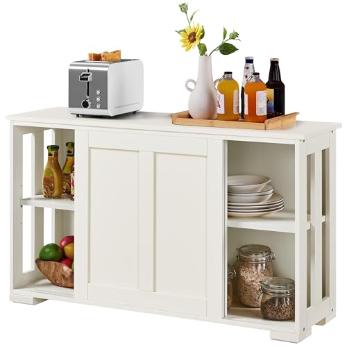 Antique White Sliding Door Buffet Storage Cabinet