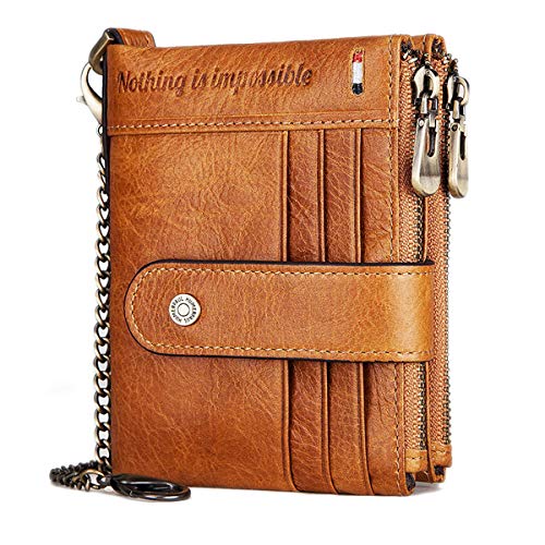 Men's Leather RFID Blocking Bifold Wallet with Chain