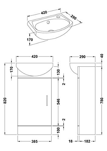 Gloss White 1-Door Vanity Basin Unit 780mm