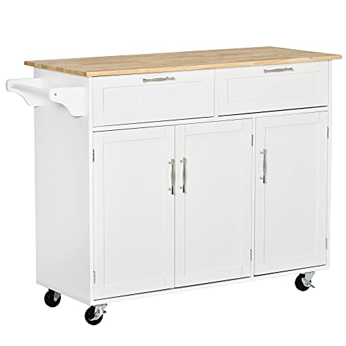 HOMCOM White Kitchen Island Cart with Storage Drawers