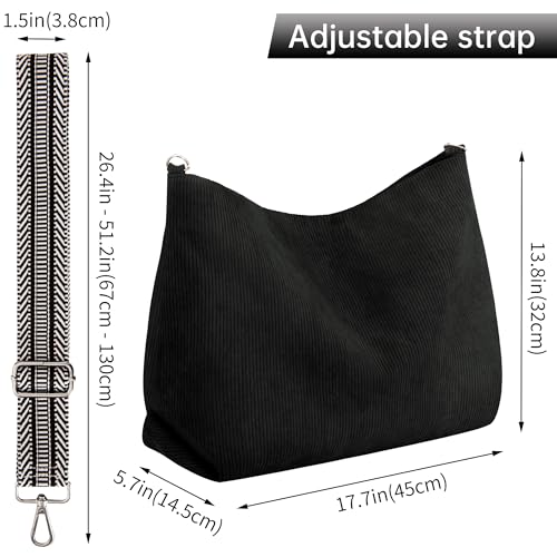 Corduroy Tote Bag for Women - Adjustable Shoulder Straps