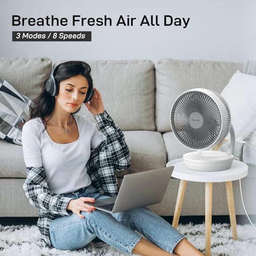 4UMOR Quiet Desk Fan with Remote Control, 8 Speeds