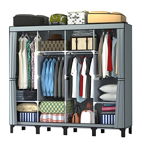 LOEFME Portable Four-Column Canvas Wardrobe - Grey
