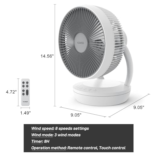 4UMOR Quiet Desk Fan with Remote Control, 8 Speeds