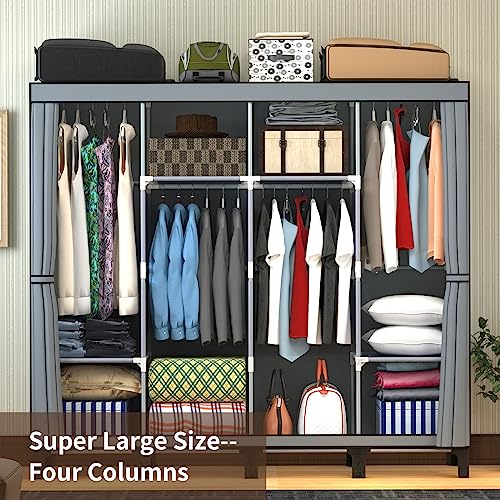 LOEFME Portable Four-Column Canvas Wardrobe - Grey