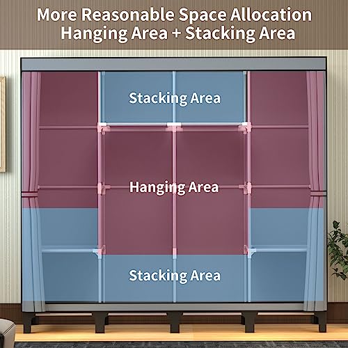 LOEFME Portable Four-Column Canvas Wardrobe - Grey