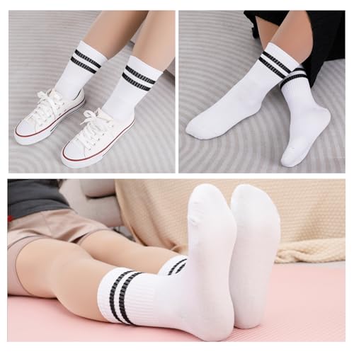 Zuimei 6 Pairs Vintage Striped Crew Socks