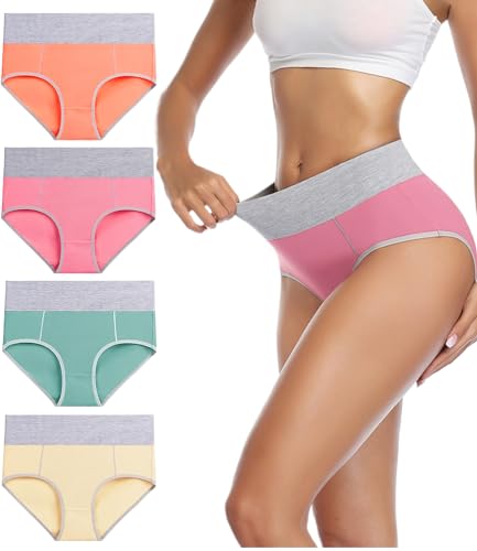 Wirarpa Women's High Waist Cotton Briefs 4 Pack
