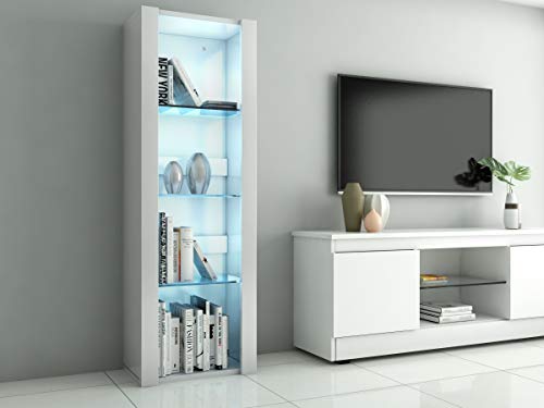 LED Tall Display Cabinet with Glass Shelves - White