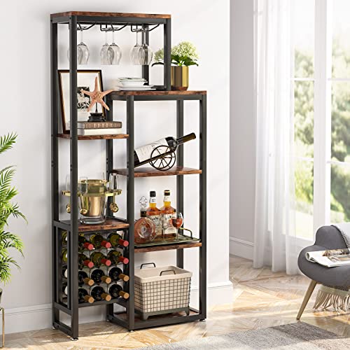 5-Tier Freestanding Wine Rack with Glass Holder