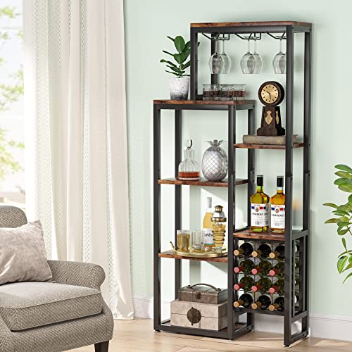 5-Tier Freestanding Wine Rack with Glass Holder