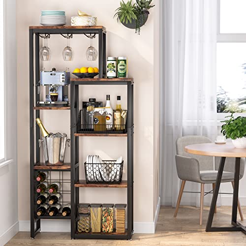 5-Tier Freestanding Wine Rack with Glass Holder