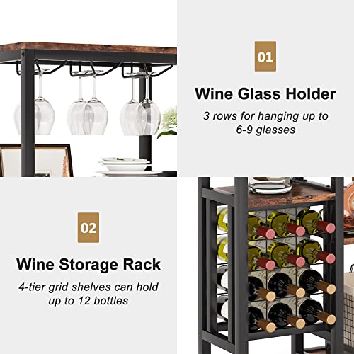 5-Tier Freestanding Wine Rack with Glass Holder