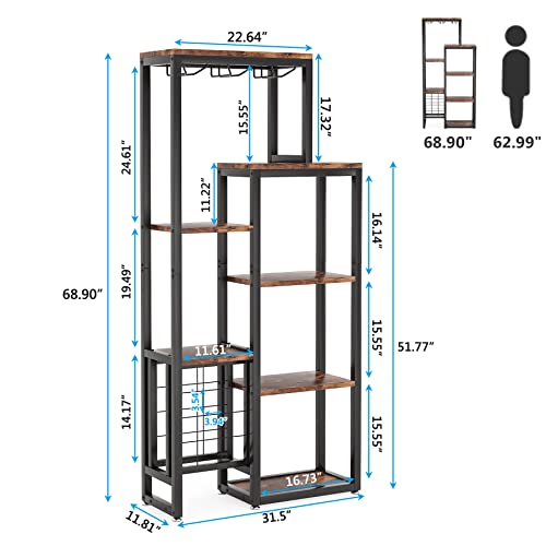 5-Tier Freestanding Wine Rack with Glass Holder