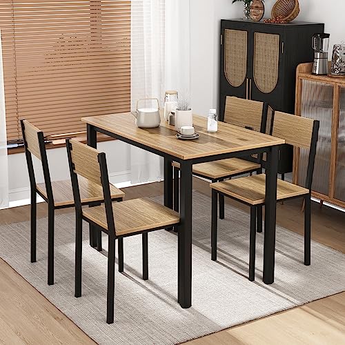 Walnut Brown 4-Piece Dining Table and Chairs Set