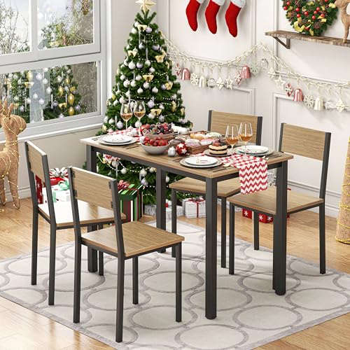 Walnut Brown 4-Piece Dining Table and Chairs Set
