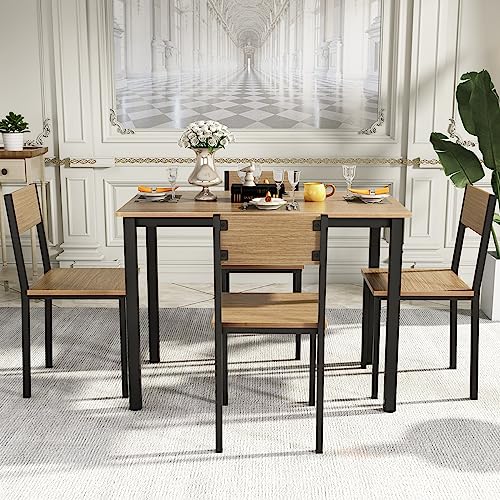 Walnut Brown 4-Piece Dining Table and Chairs Set