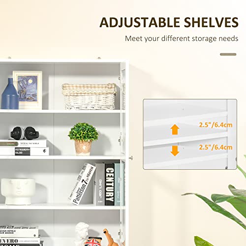 HOMCOM Modern Adjustable Door Bookcase - White