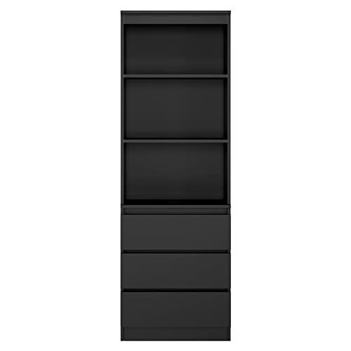 FirFurd 180cm Tall Black Bookcase with Drawers