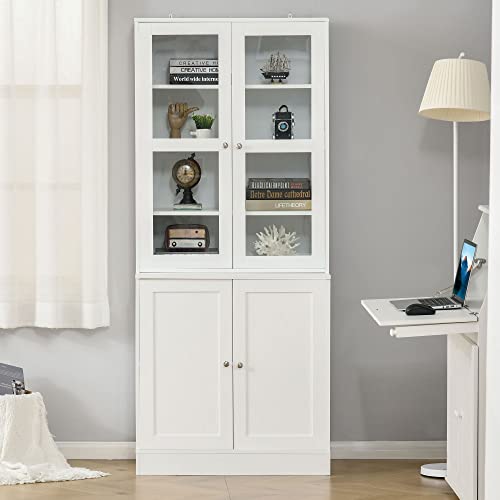 HOMCOM Modern Adjustable Door Bookcase - White