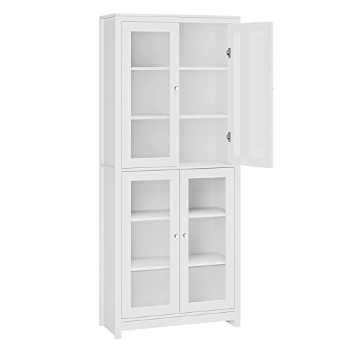Tall White Display Cabinet with 4 Glass Doors