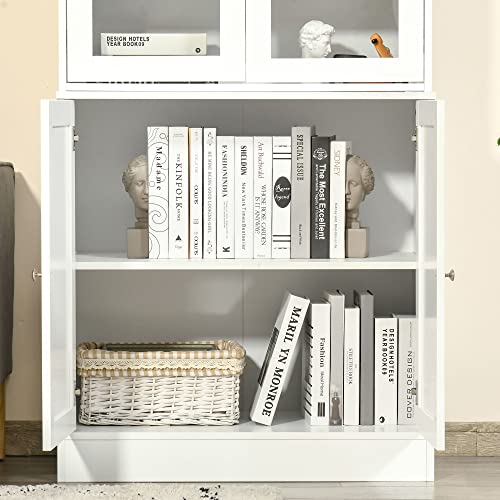 HOMCOM Modern Adjustable Door Bookcase - White
