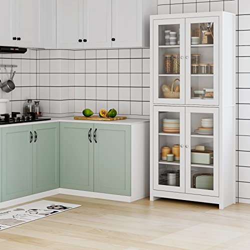 Tall White Display Cabinet with 4 Glass Doors