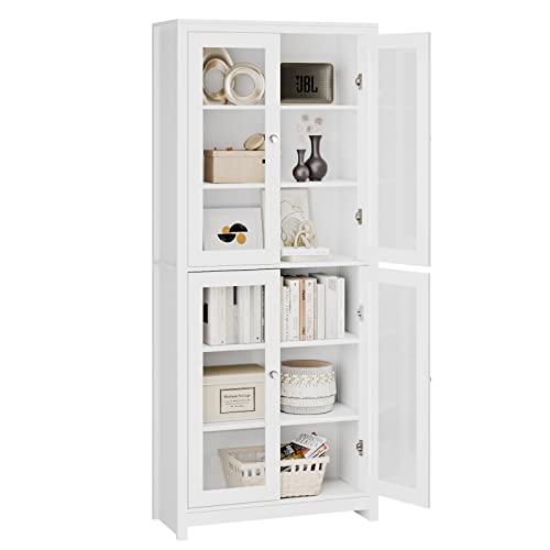 Tall White Display Cabinet with 4 Glass Doors