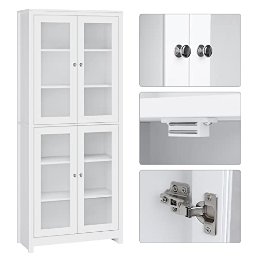 Tall White Display Cabinet with 4 Glass Doors