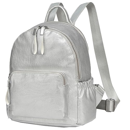 Stylish Silver Mini PU Leather Backpack for Women