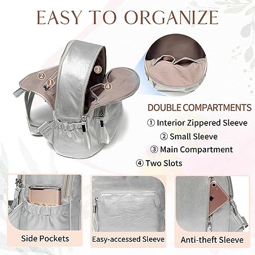 Stylish Silver Mini PU Leather Backpack for Women