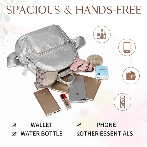 Stylish Silver Mini PU Leather Backpack for Women