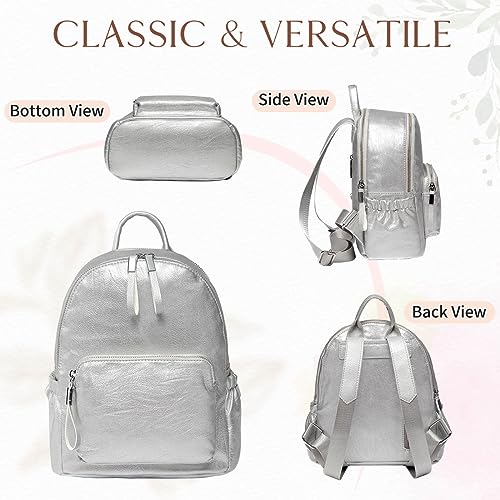 Stylish Silver Mini PU Leather Backpack for Women