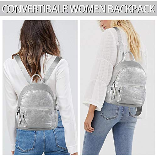 Stylish Silver Mini PU Leather Backpack for Women