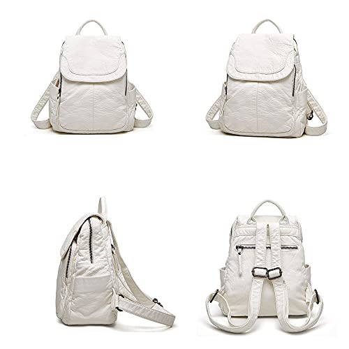 Cute White PU Leather Backpack for Girls