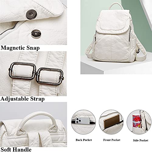 Cute White PU Leather Backpack for Girls
