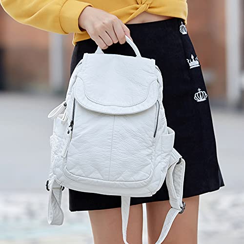 Cute White PU Leather Backpack for Girls