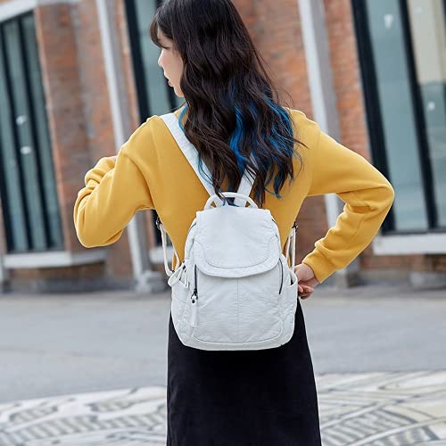 Cute White PU Leather Backpack for Girls